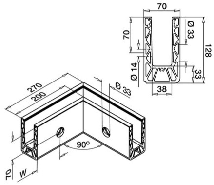 Angle 90°, Easy Glass Smart+, montage latéral; 168331-00-18; , intérieur, aluminium, brossé, anodisé 25µm - NEW